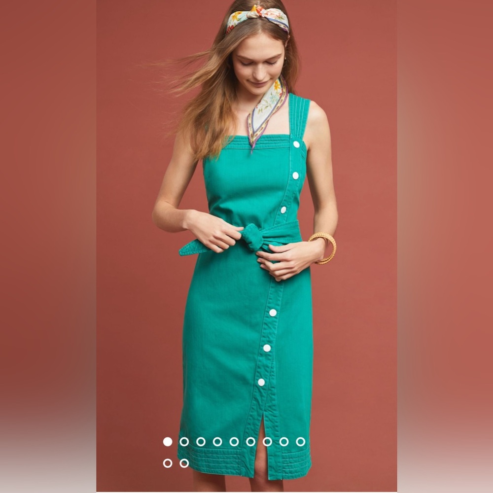 Anthropologie Maeve Elizabeth Button-Front Dress Green (Size 4)